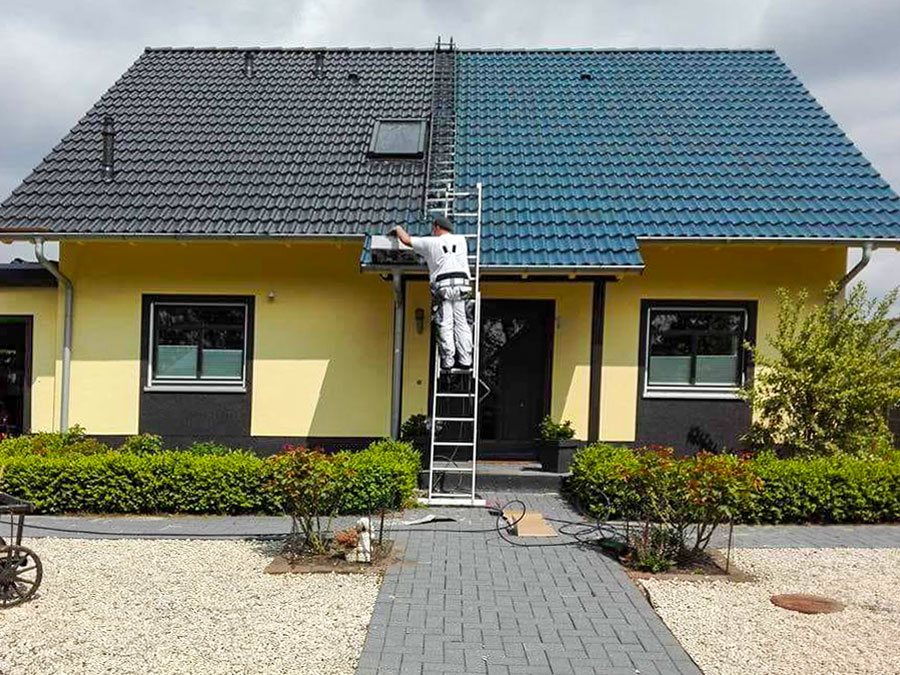 Verschmutztes Dach
ohne Schutz - Vorher-Bild